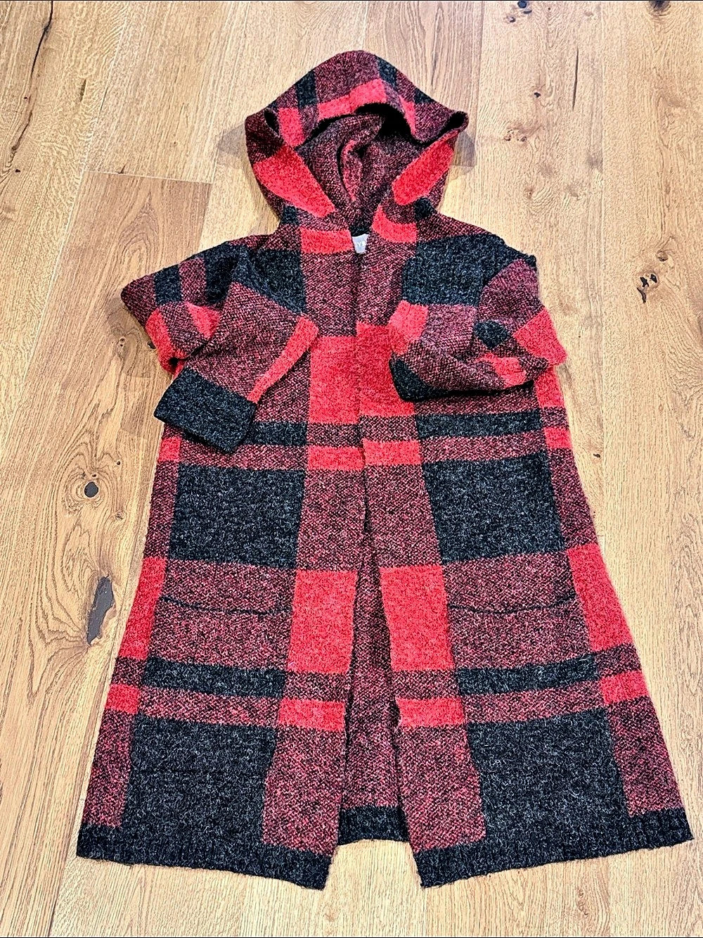 Cyrus Plaid Hooded Cape in Red & Black